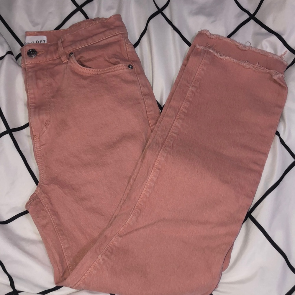 loft high rise straight crop pant- light pink color